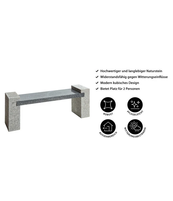 Dehner Granit-Gartenbank, Ca. B120/H45/T30 Cm, Grau 5 Dehner Granit-Gartenbank, Ca. B120/H45/T30 Cm, Grau – Bild 3